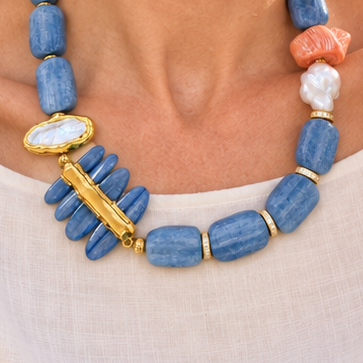 Amalfi Mare Kyanite Coral & Pearl Statement Necklace