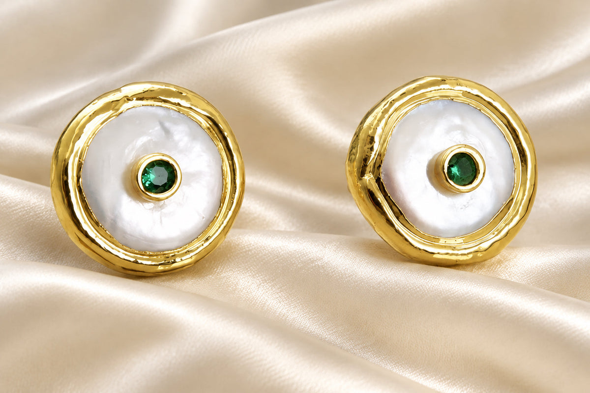 Montecito Keshi Coin Pearl & Green Quartz Gold Earrings