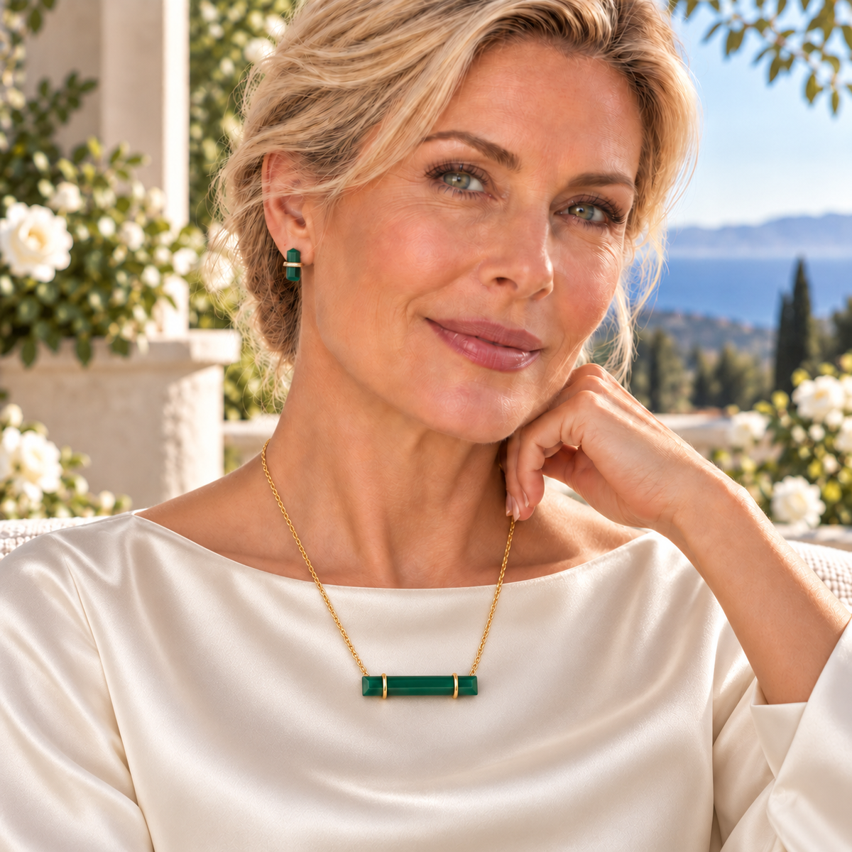 Montecito Emerald Green Onyx Necklace & Earrings Set