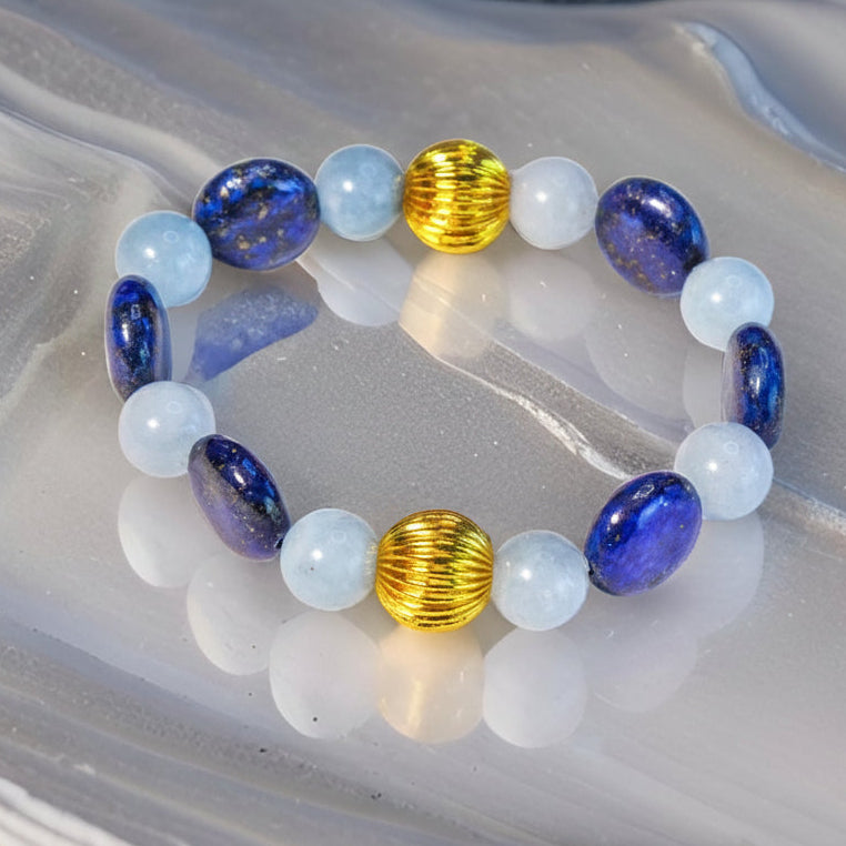 Amalfi Lapis Lazuli & Aquamarine Gold Beaded Bracelet