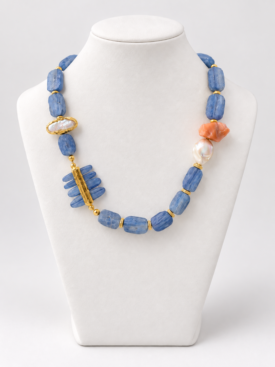 Amalfi Mare Kyanite Coral & Pearl Statement Necklace