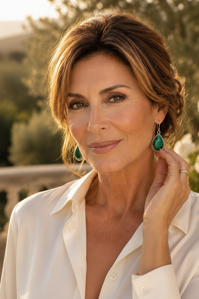 Montecito Malachite Sterling Silver Drop Earrings | One-of-a-Kind Luxury Artisan Earrings