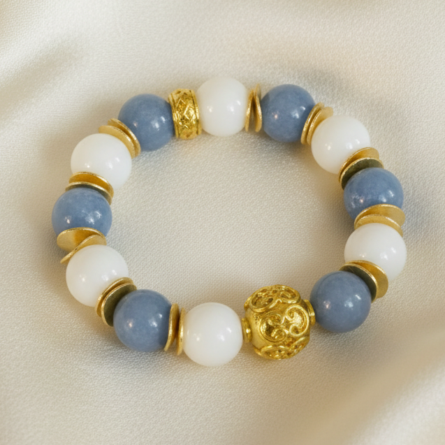 Montecito Blue Angelite & Alabaster Gold Vermeil Bracelet