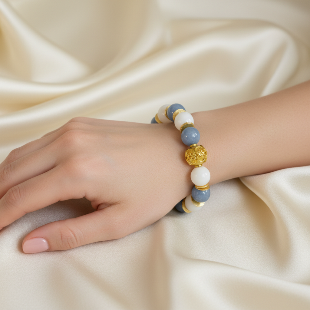 Montecito Blue Angelite & Alabaster Gold Vermeil Bracelet