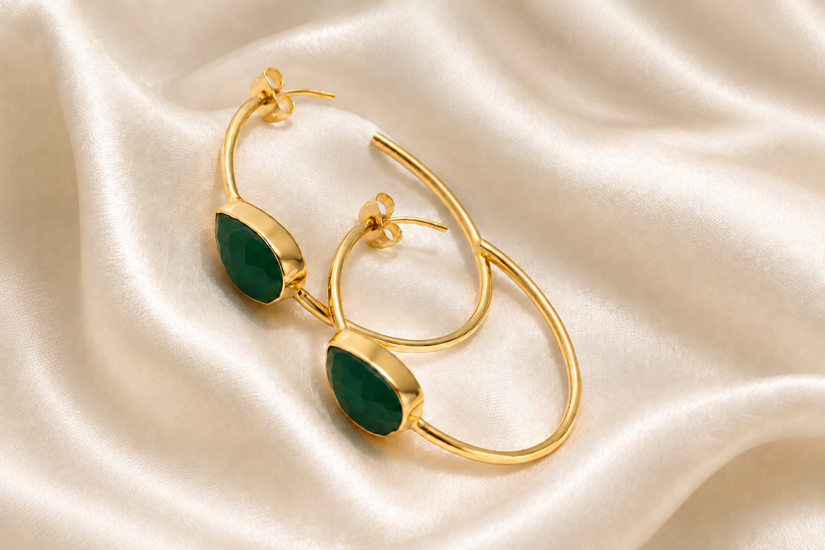 Montecito Green Onyx Gold Vermeil Hoop Earrings