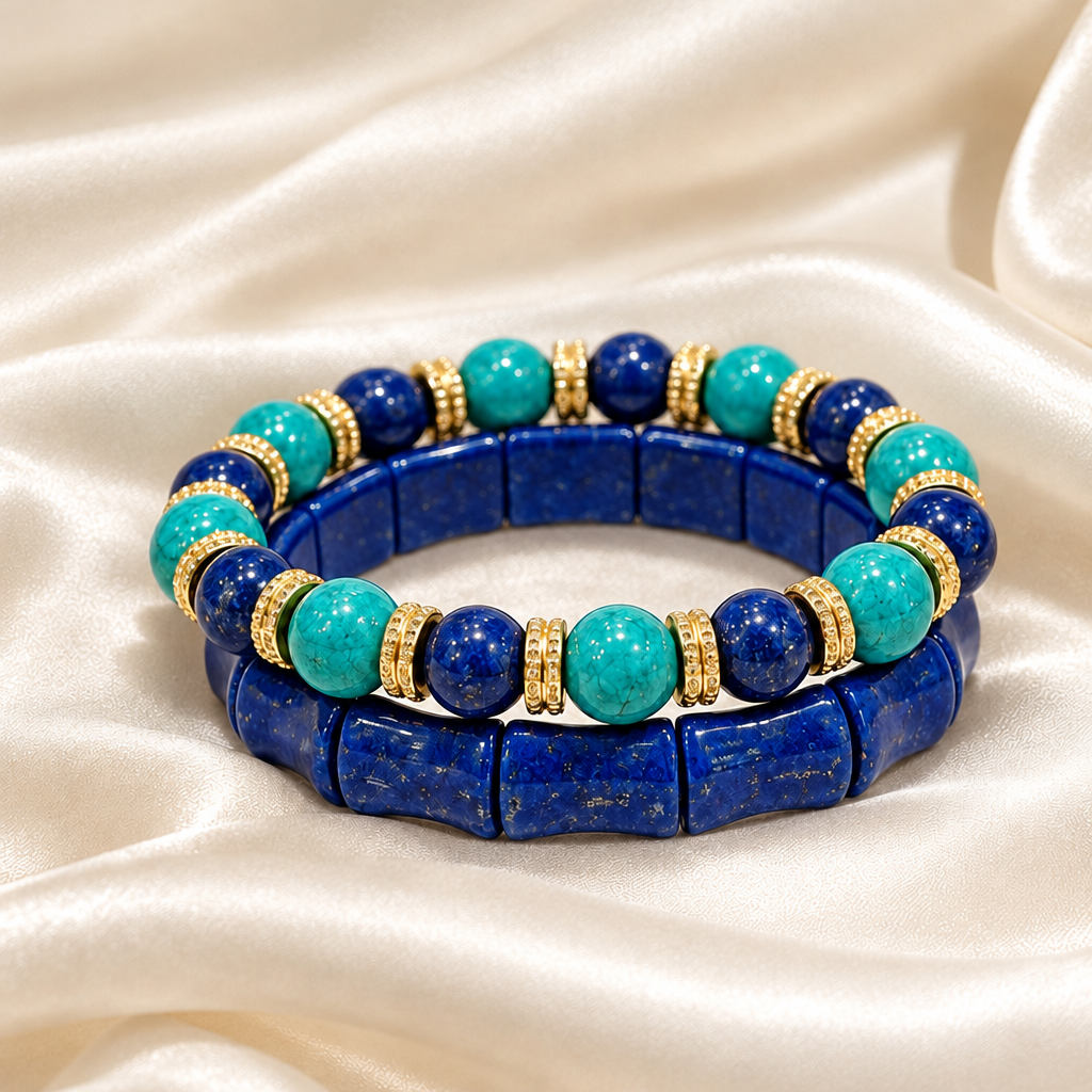 Capri Lapis Lazuli & Turquoise Gold Bracelet Stack