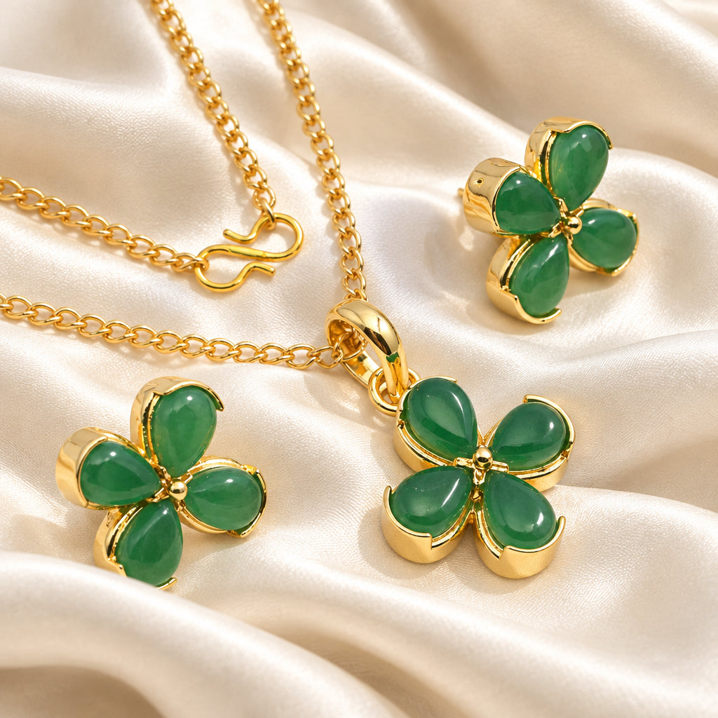 Montecito Green Jade & Gold Floral Jewelry Set